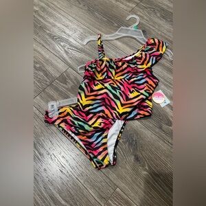 Vibrant Multicolor Zebra Kids Bikini Set